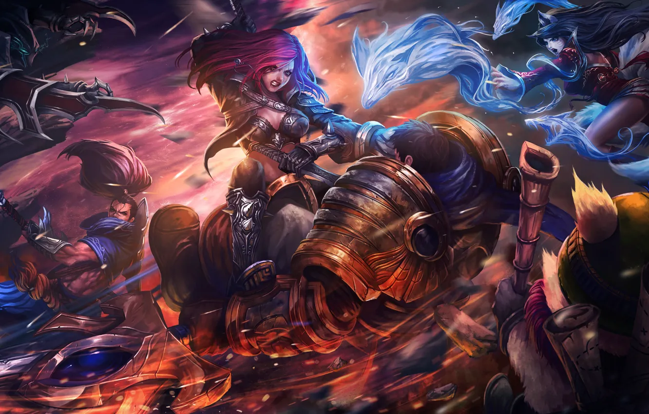 Photo wallpaper art, League of Legends, Katarina, fan, Garen