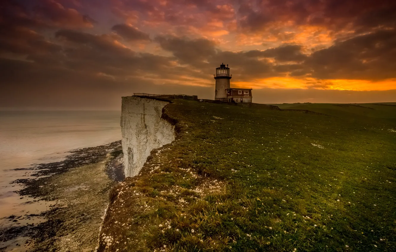 Photo wallpaper clouds, shore, sea, the evening, lighthouse, the sky, rocks, clouds