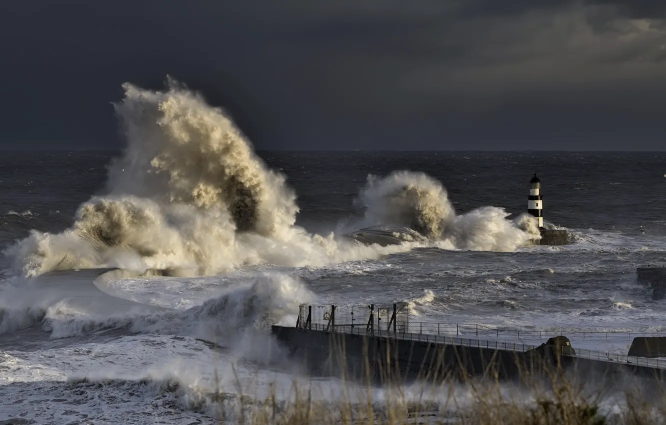 Photo wallpaper sea, wave, lighthouse