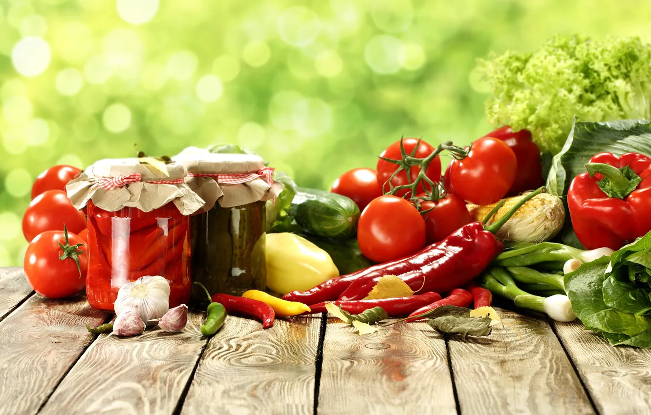 Photo wallpaper greens, Bank, pepper, vegetables, tomatoes