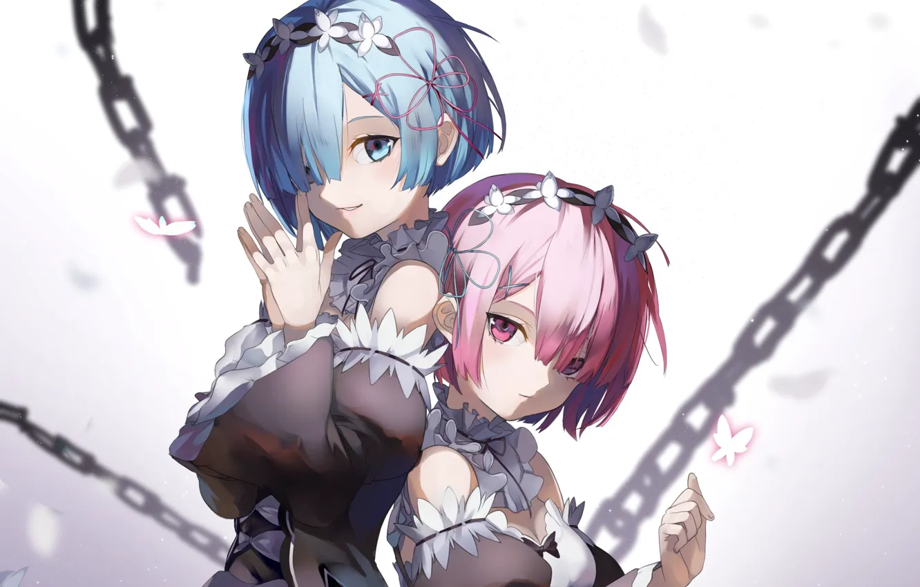 Photo wallpaper girl, anime, art, chain, RAM, Re: Zero kara hajime chip isek or Seikatsu, REM