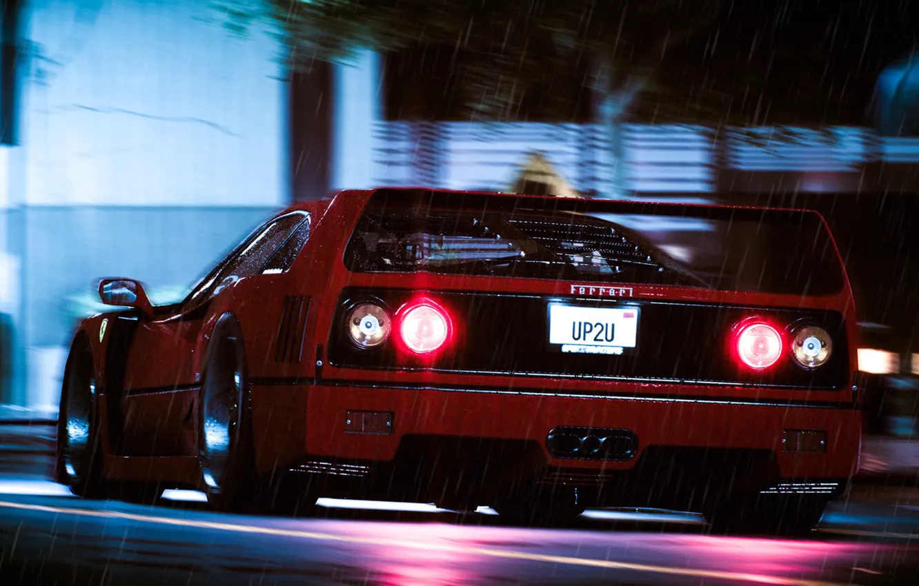 Photo wallpaper machine, auto, rendering, rain, Ferrari, F40, Ferrari F40, Ferrari F-40