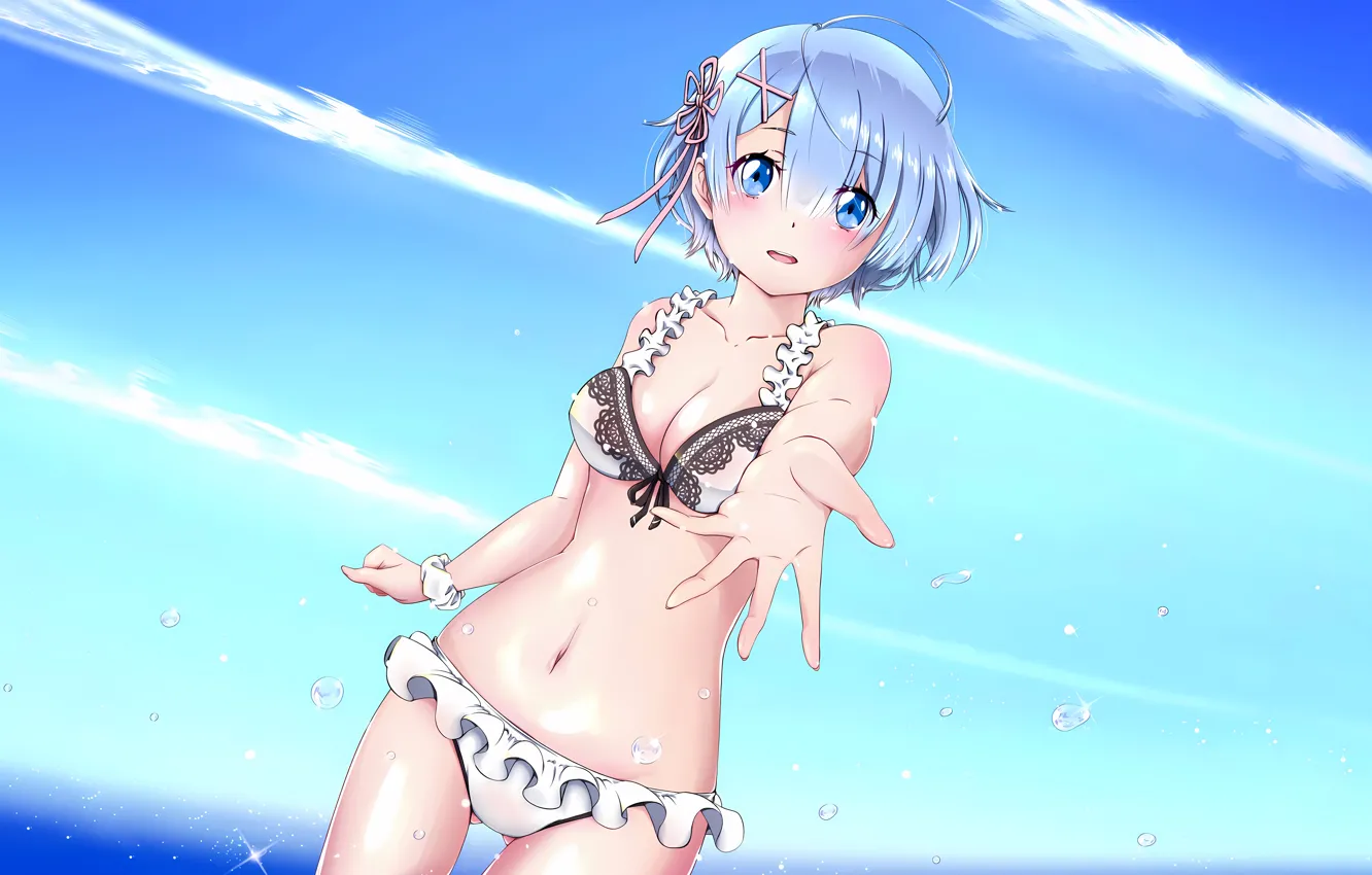 Photo wallpaper girl, sexy, cleavage, sky, boobs, anime, blue eyes, beautiful