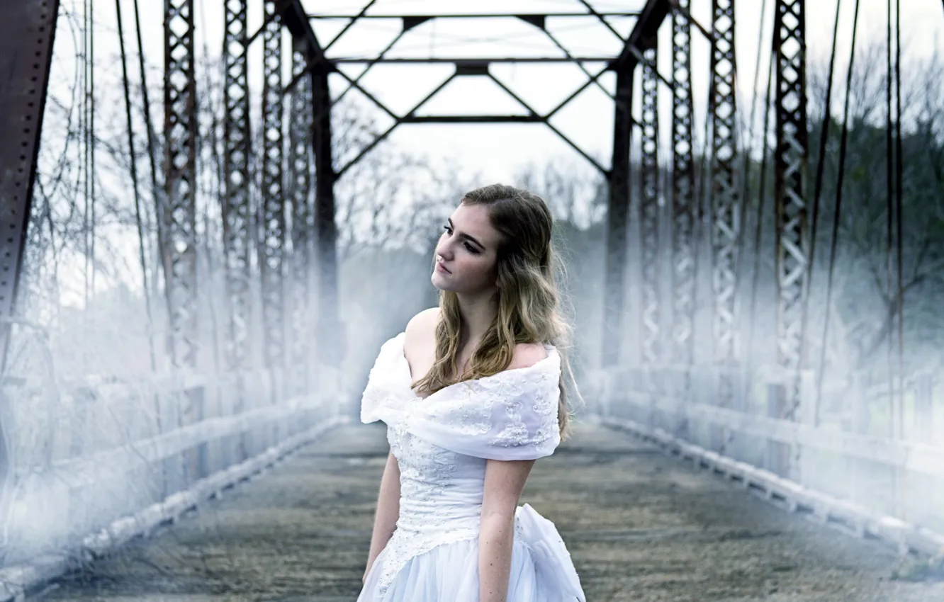 Photo wallpaper girl, bridge, mood, dress