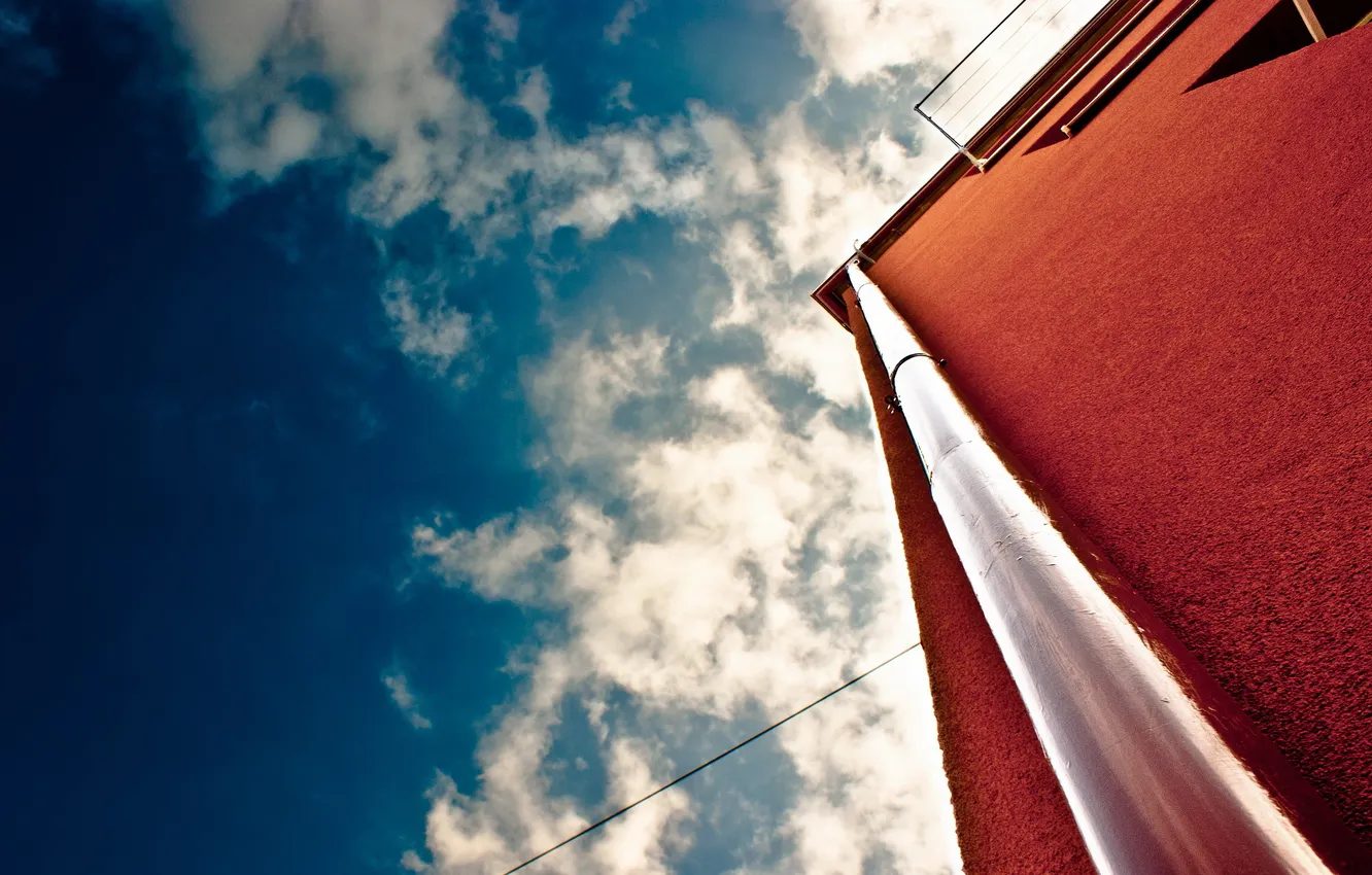 Photo wallpaper the sky, clouds, wall, building, pipe
