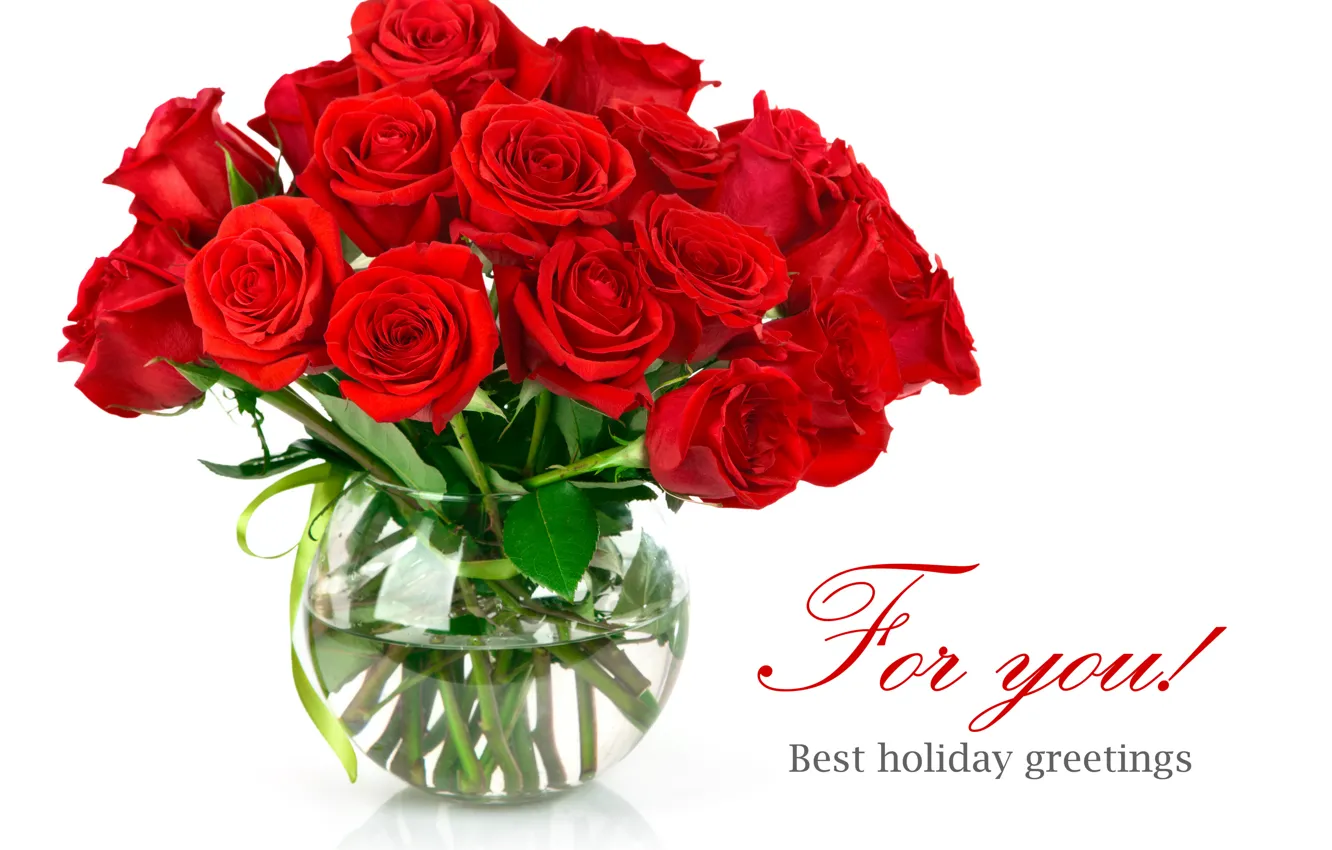 Photo wallpaper flowers, roses, bouquet, red, vase