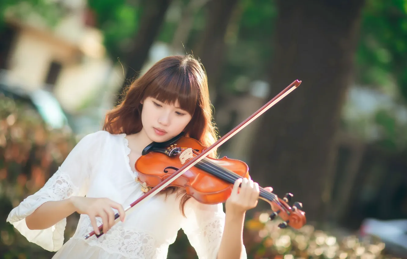 Photo wallpaper girl, music, violin, Asian