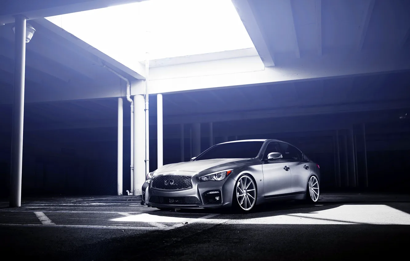 Photo wallpaper Infiniti, silver, infiniti, vossen wheels, frontside, Q50S