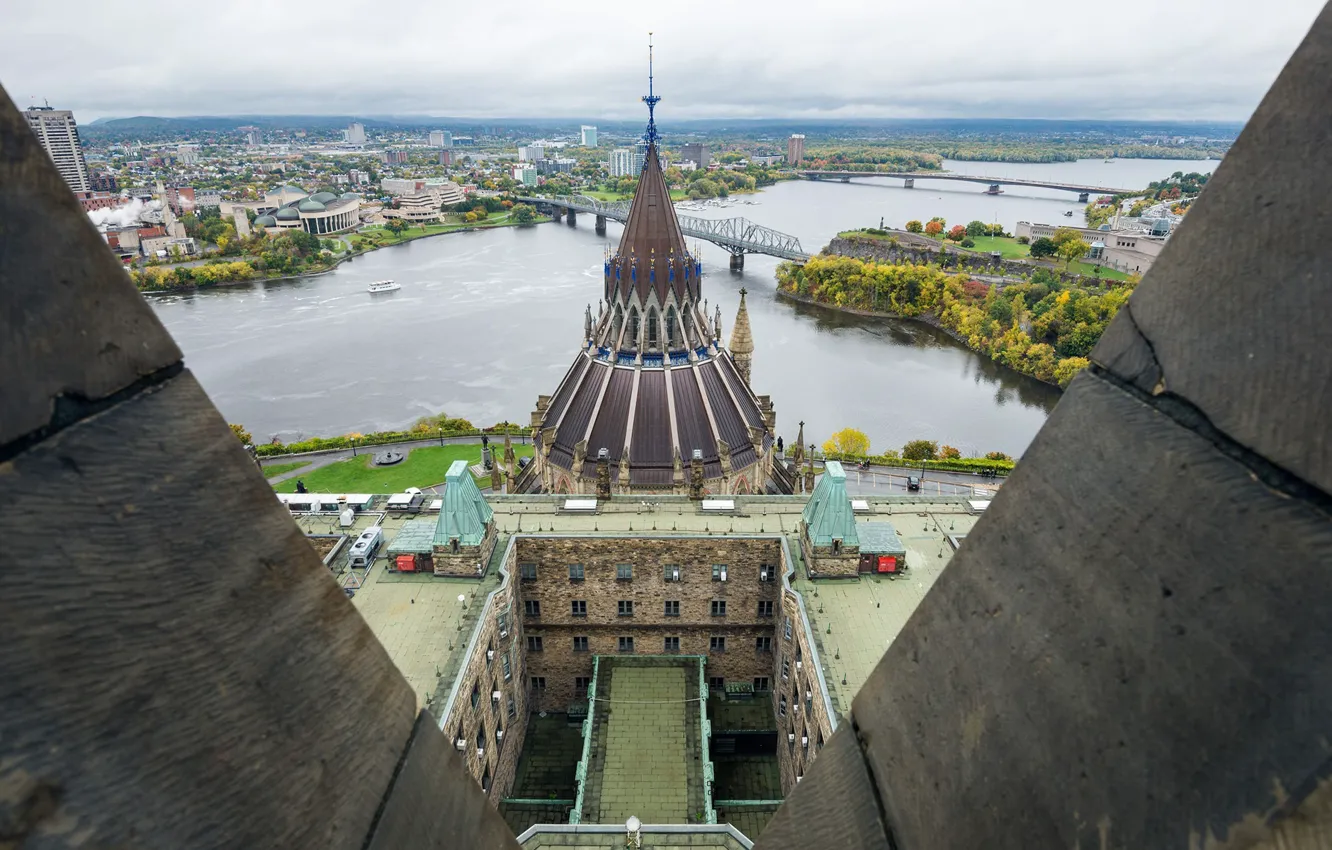 Photo wallpaper bridge, river, Canada, panorama, Ottawa, Peace Tower