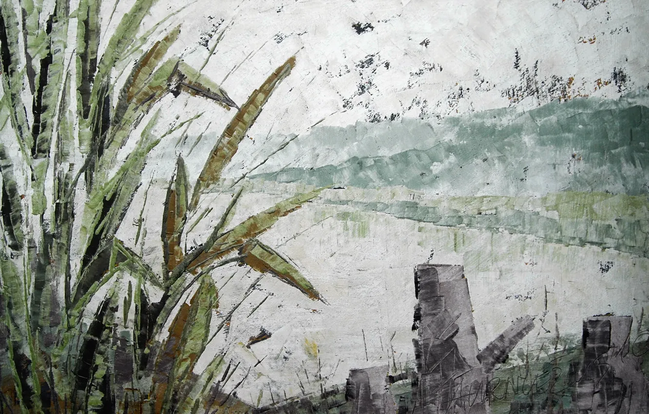 Photo wallpaper landscape, lake, picture, painting