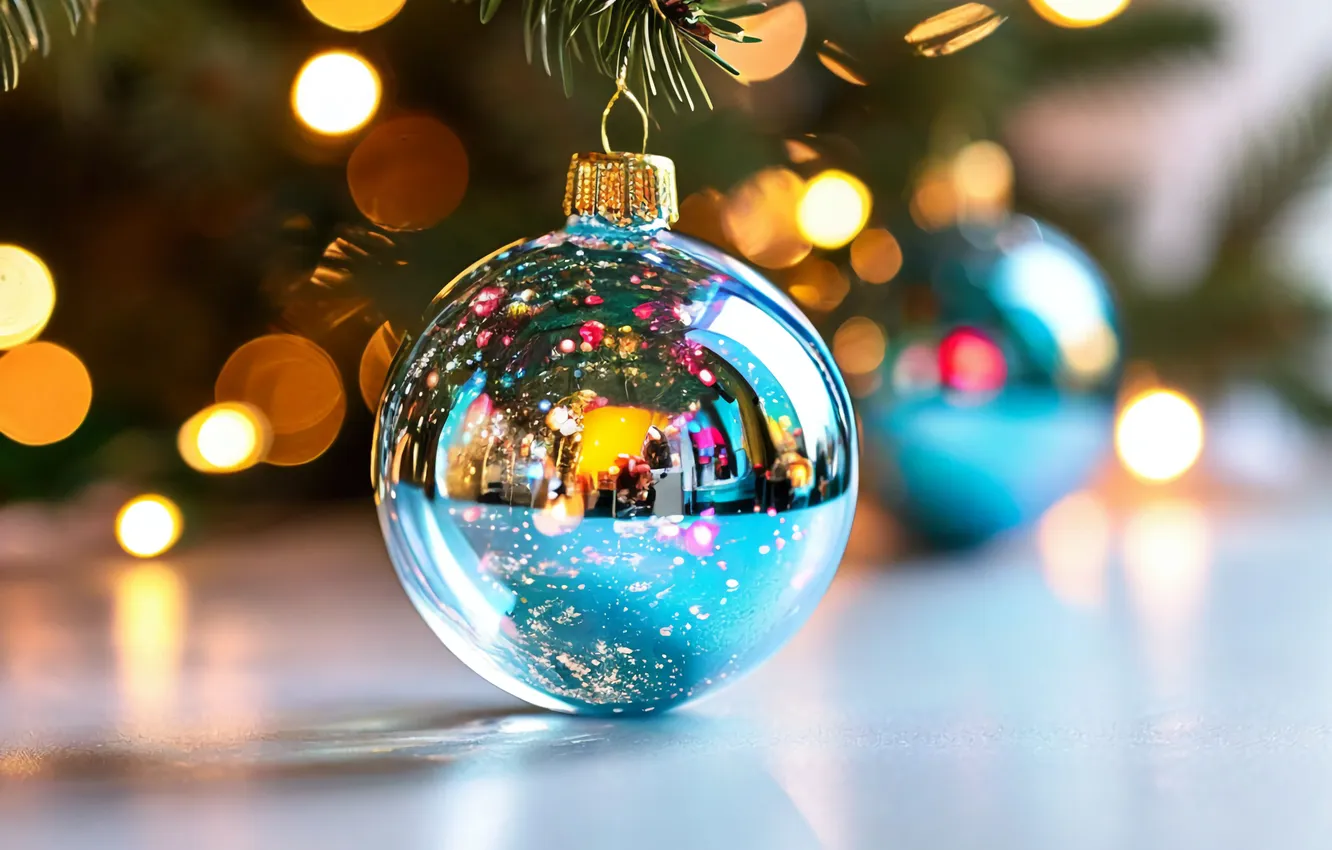 Photo wallpaper balls, tree, new year, Christmas decorations