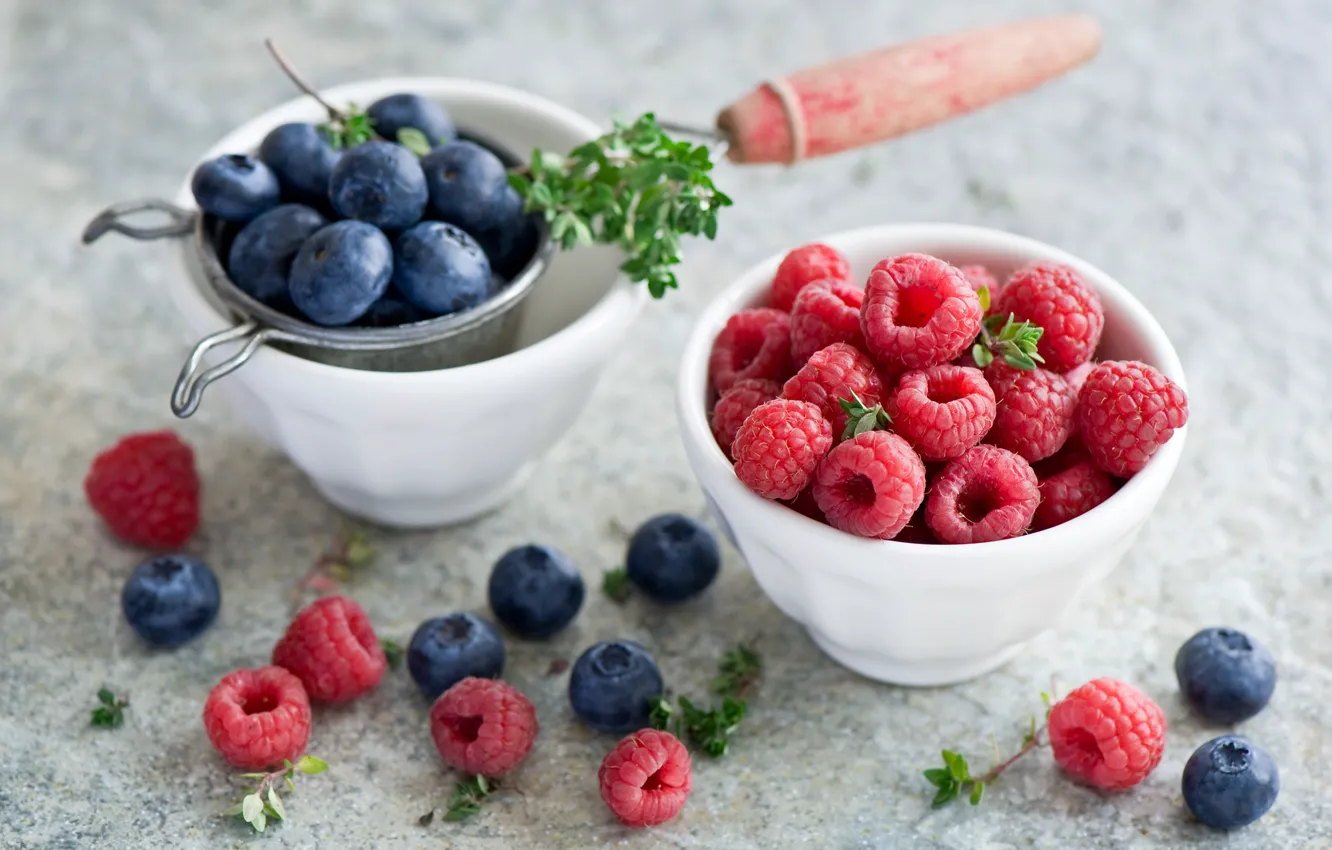 Photo wallpaper berries, raspberry, blueberries