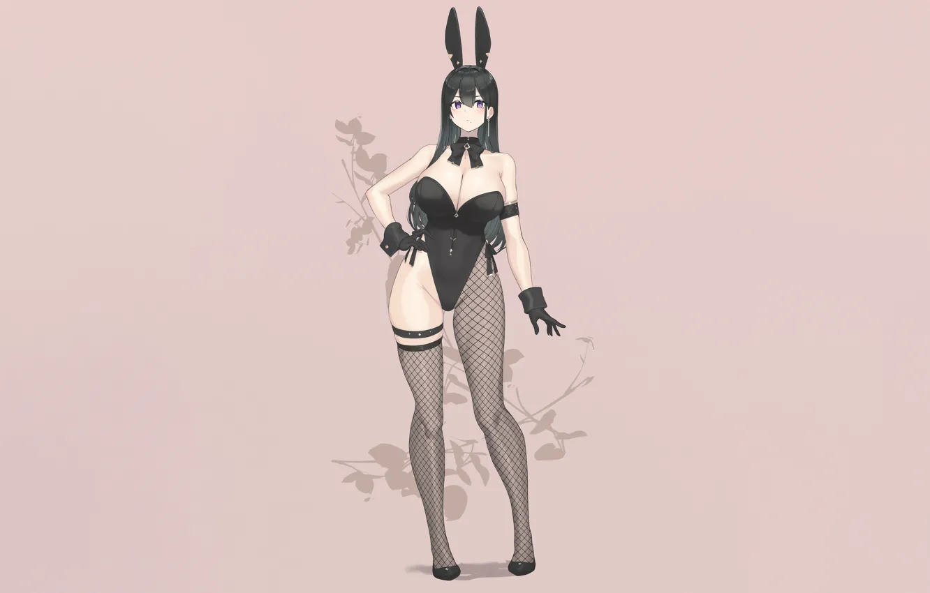 Photo wallpaper girl, sexy, cleavage, thighhighs, long hair, legs, boobs, anime