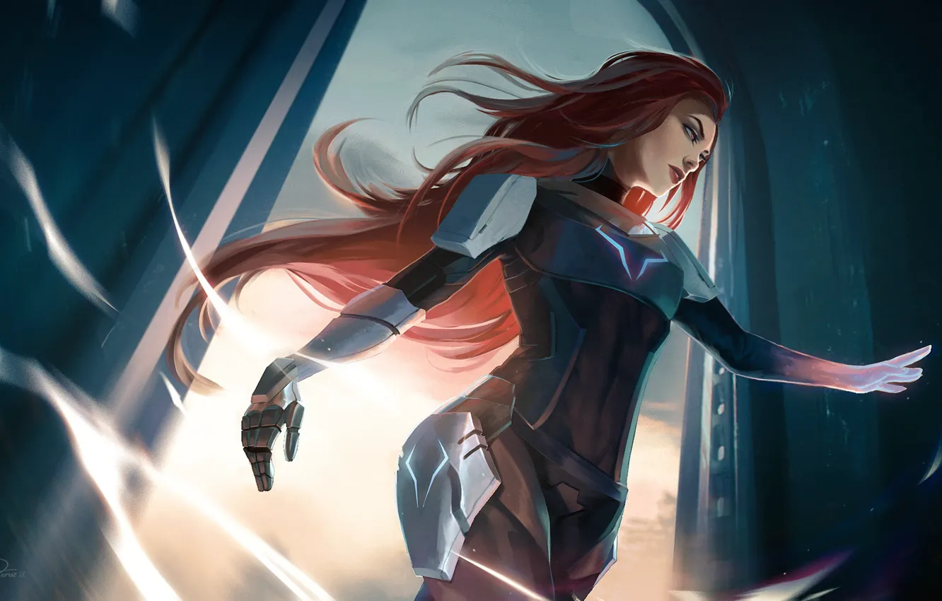 Photo wallpaper look, girl, fiction, art, costume, red