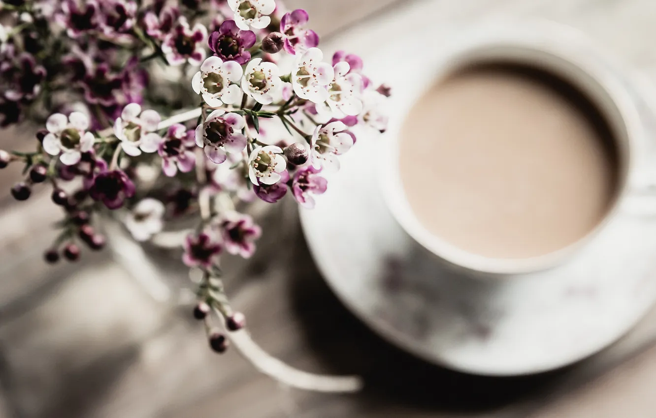 Photo wallpaper flowers, coffee, petals, mug, Cup
