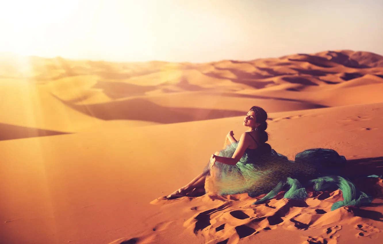 Photo wallpaper sand, girl, mood, desert