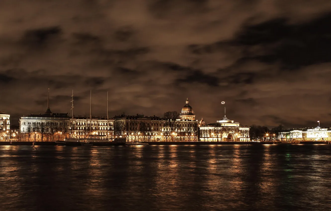 Photo wallpaper autumn, night, river, Peter, Saint Petersburg, Russia, promenade, Niva