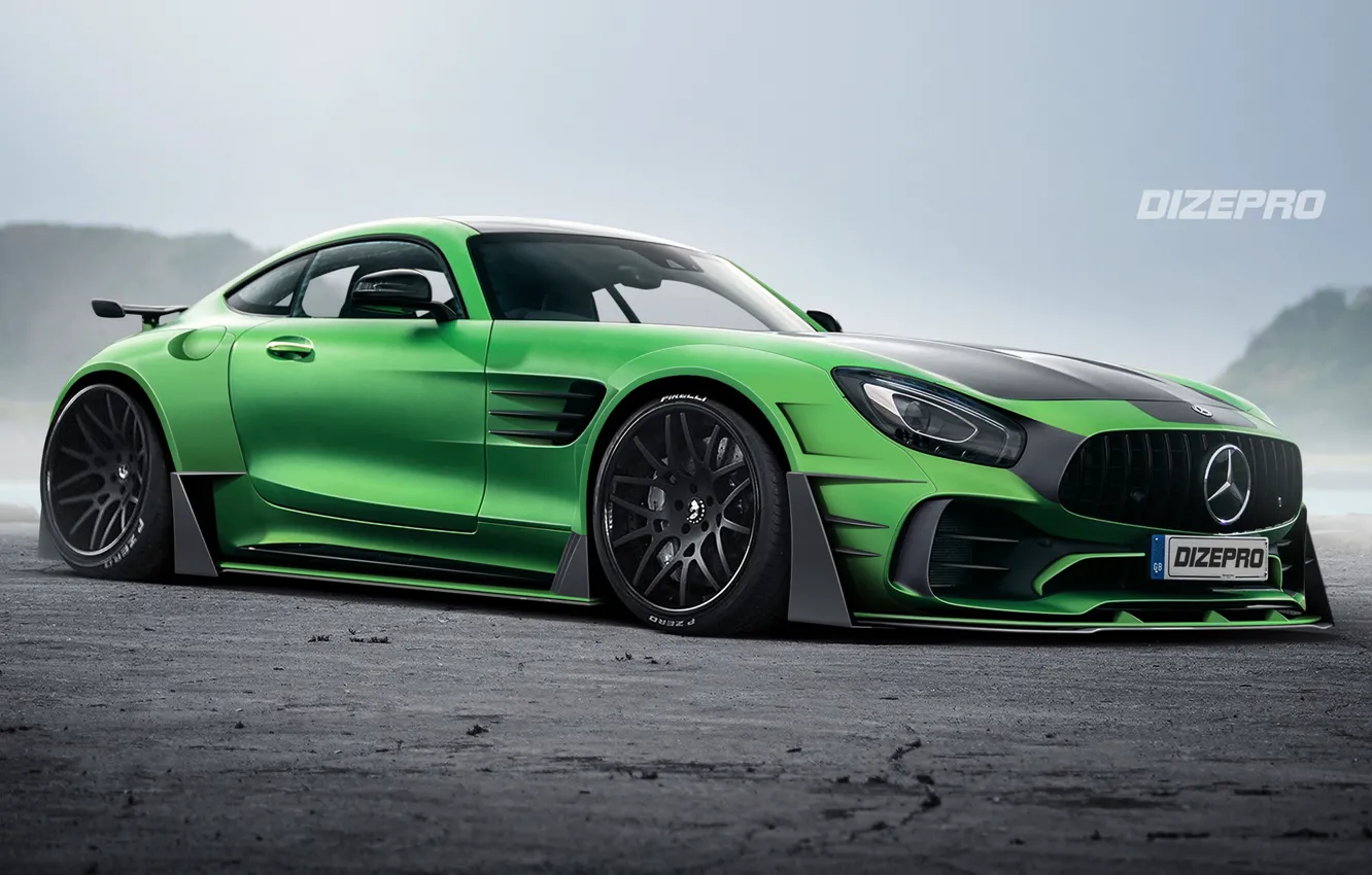 Photo wallpaper machine, auto, green, rendering, Mercedes, supercar, sports car, AMG