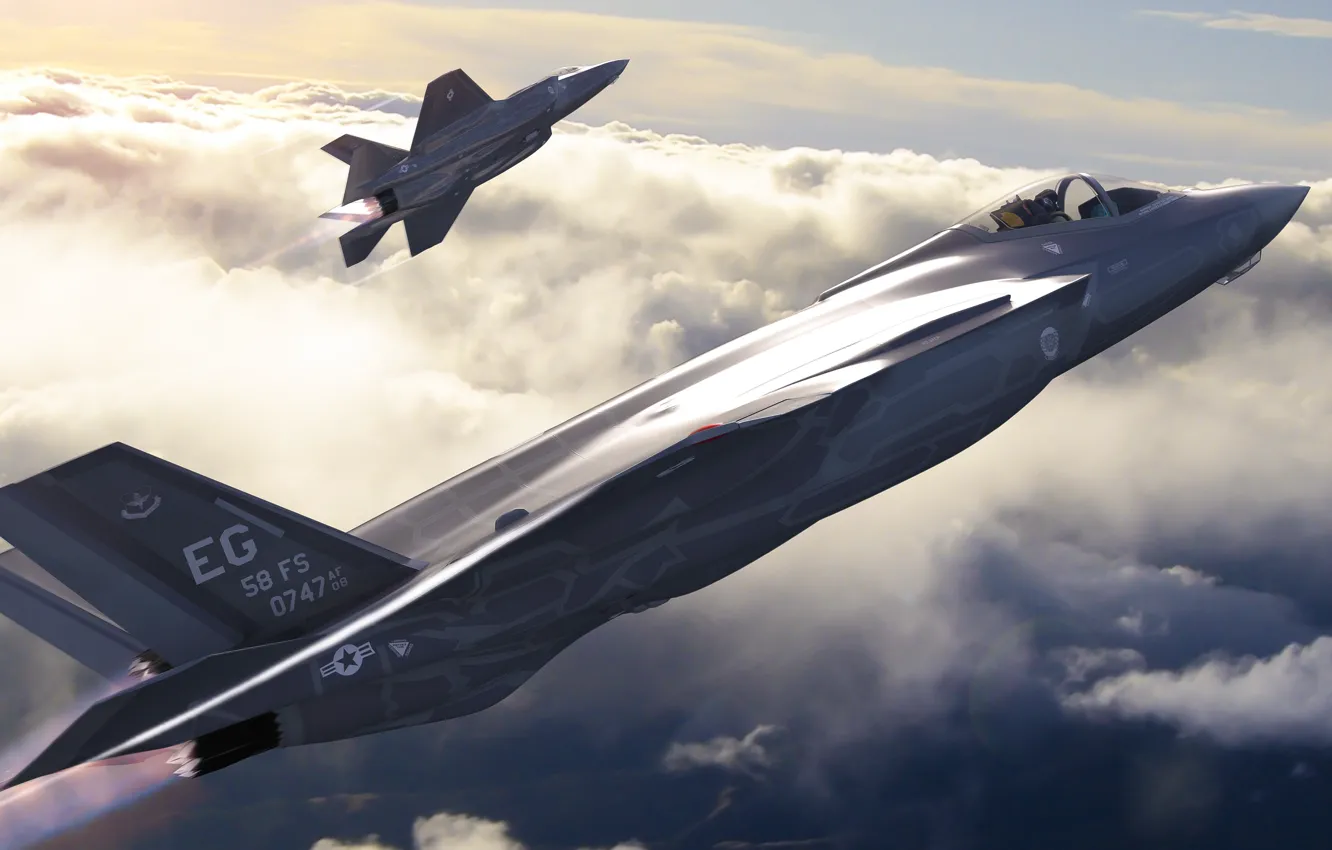 Photo wallpaper aviation, fighter, art, bomber, the plane, American, Lightning II, F-35