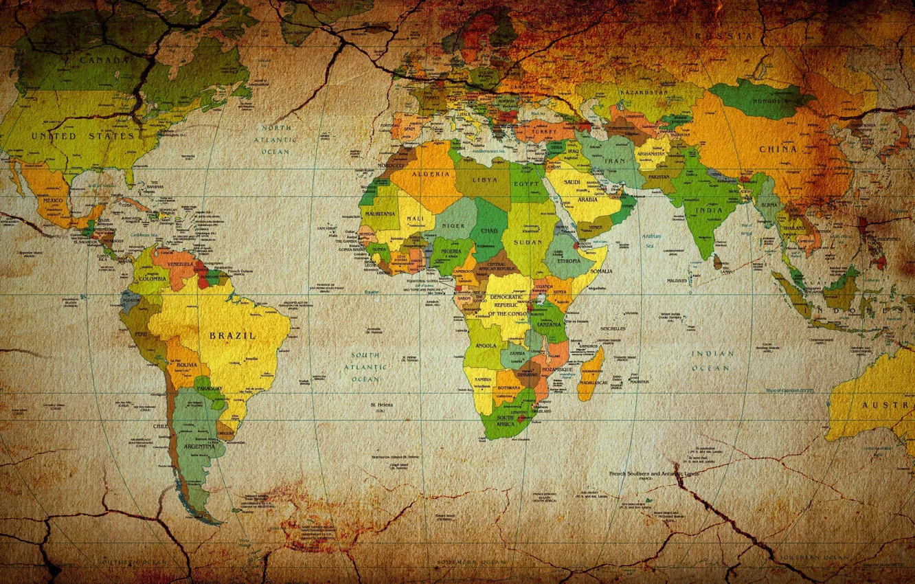 Photo wallpaper map, continents, map