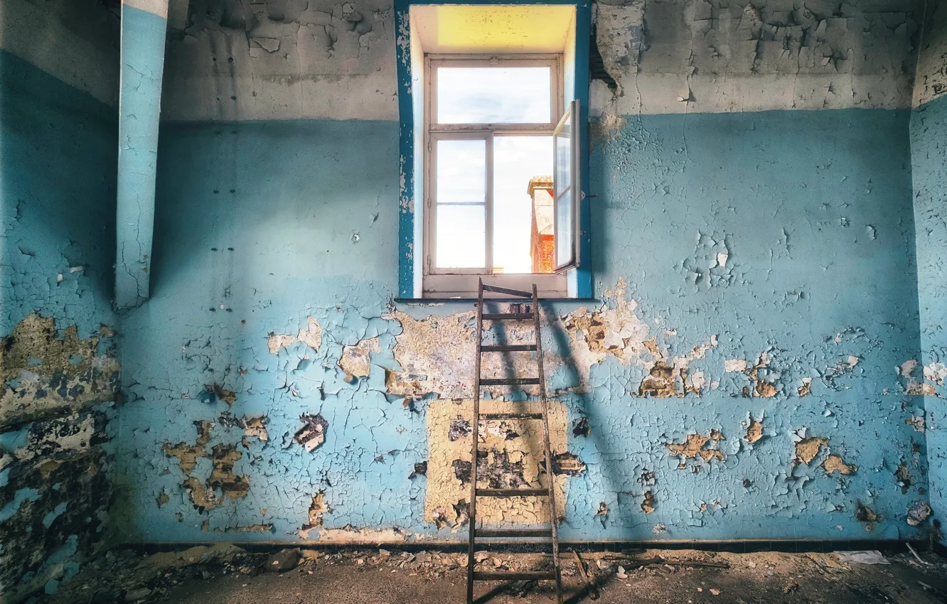 Photo wallpaper room, window, ladder