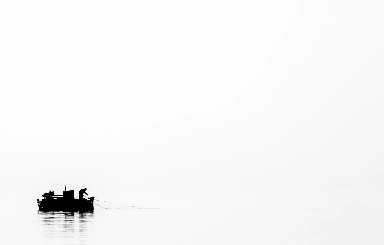 Photo wallpaper lake, background, boat
