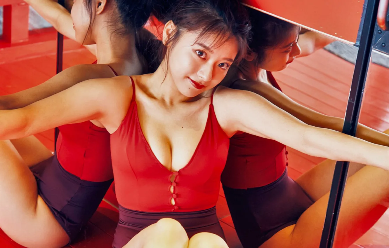 Photo wallpaper cleavage, woman, young, model, dance, brunette, asian, buttons