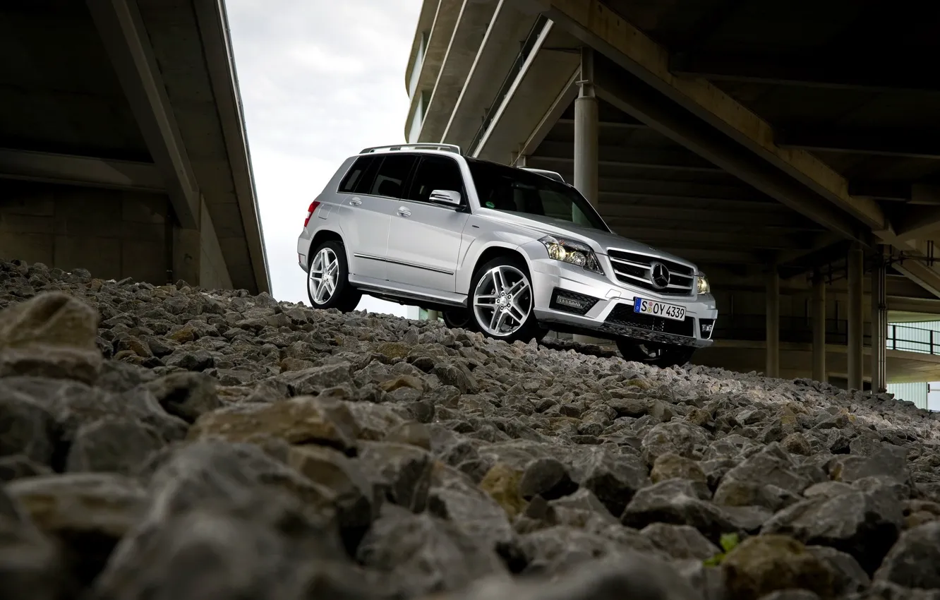 Photo wallpaper bridge, stones, background, mercedes-benz, cdi, glk250