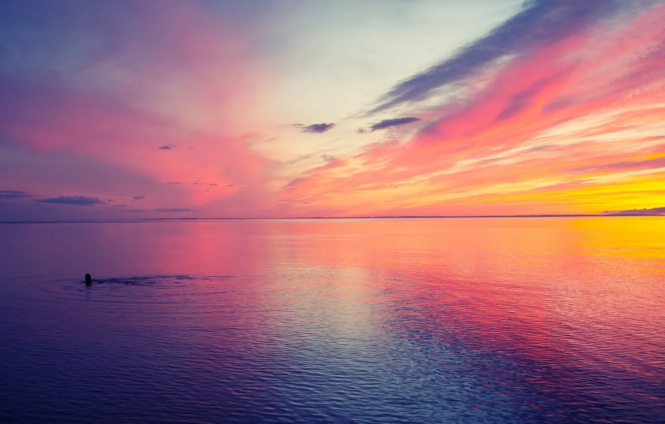 Photo wallpaper sea, the sky, clouds, landscape, sunset, nature, the ocean, horizon