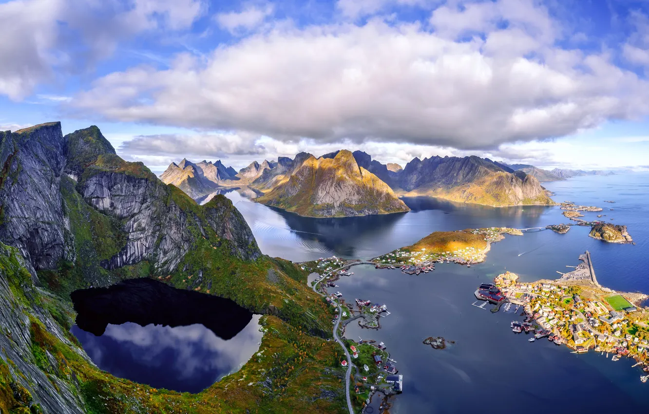 Photo wallpaper clouds, landscape, mountains, Norway, The Lofoten Islands