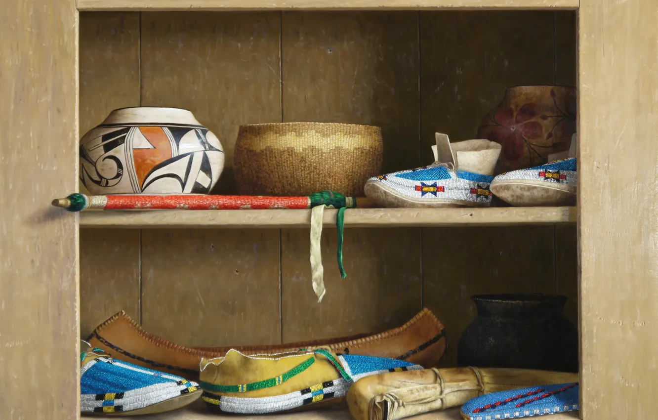 Photo wallpaper slipper, still life, William Acheff, Indian still life, containers, Spirit of the Native People