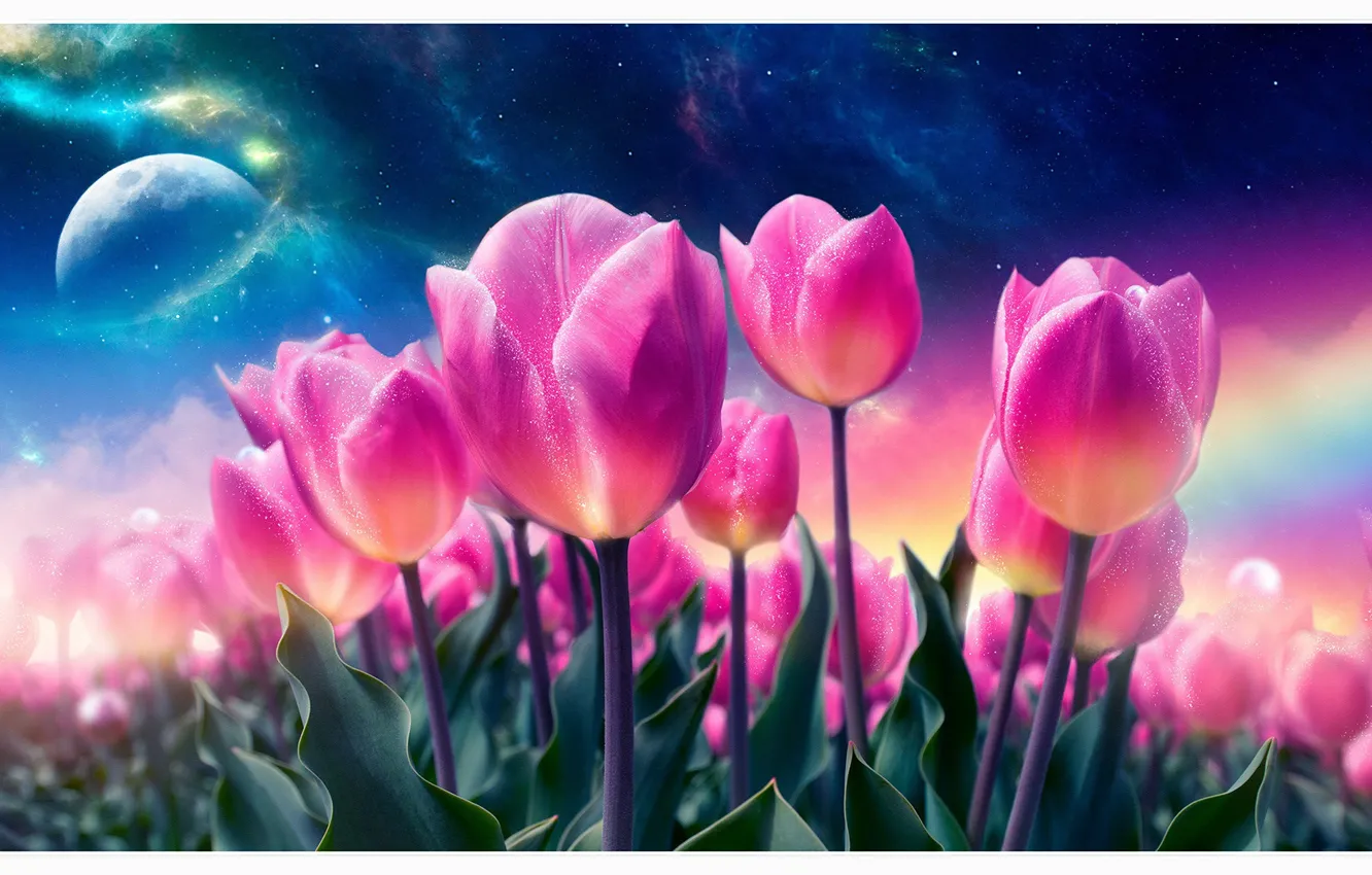 Photo wallpaper the moon, tulips, pink