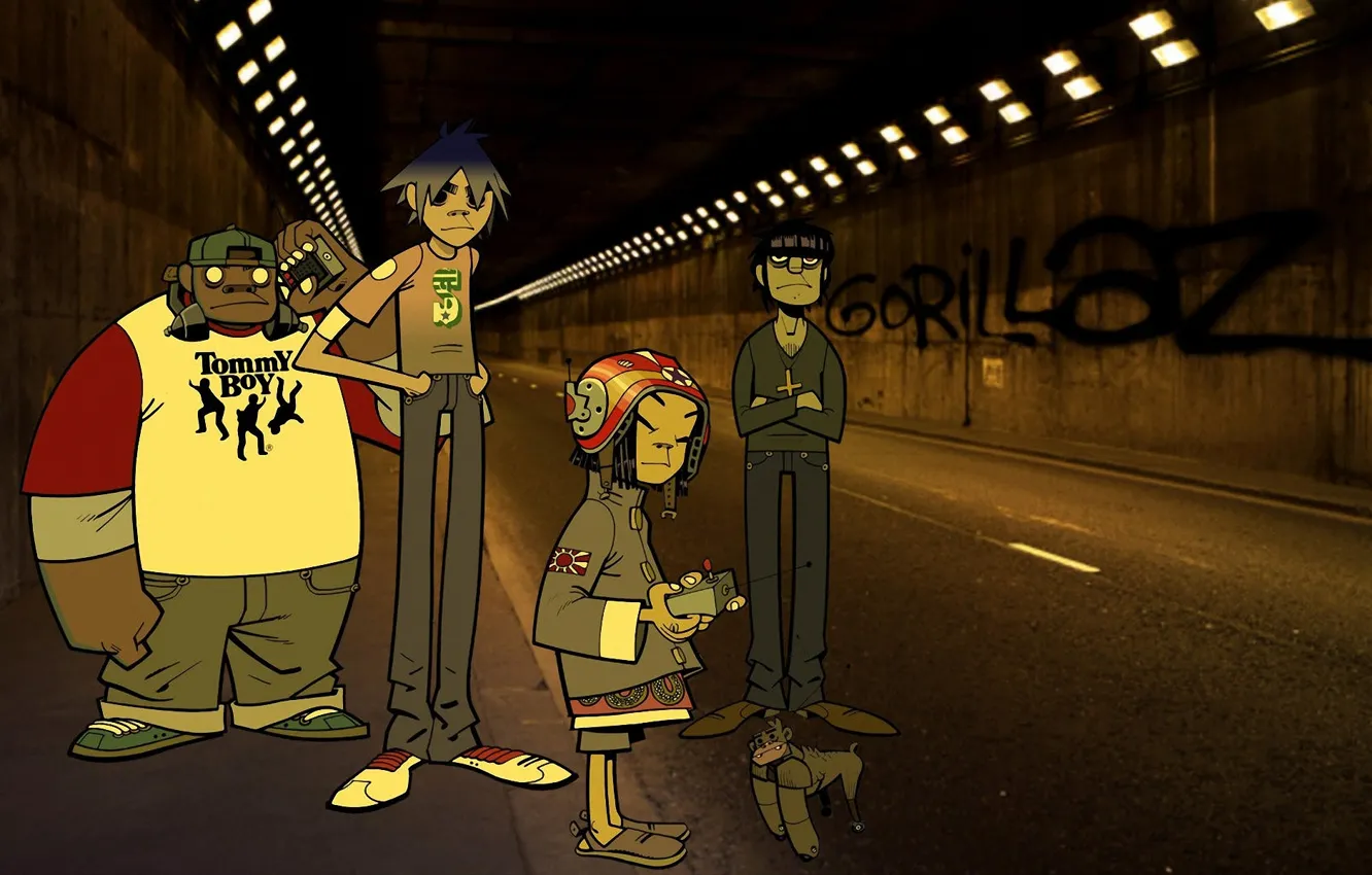 Photo wallpaper the inscription, the tunnel, gorillaz