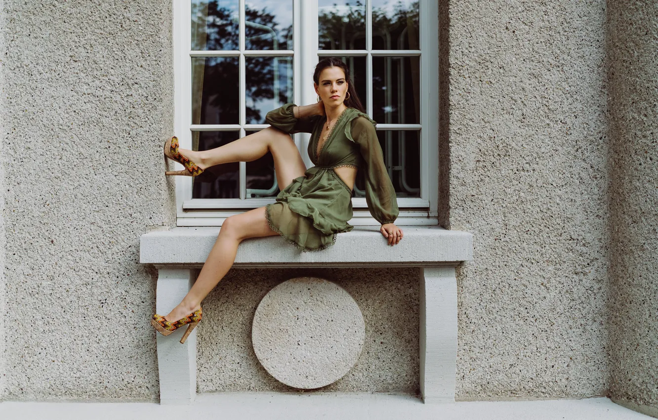 Photo wallpaper girl, pose, feet, dress, window, shoes, Carina Cara, Andreas-Joachim Lins