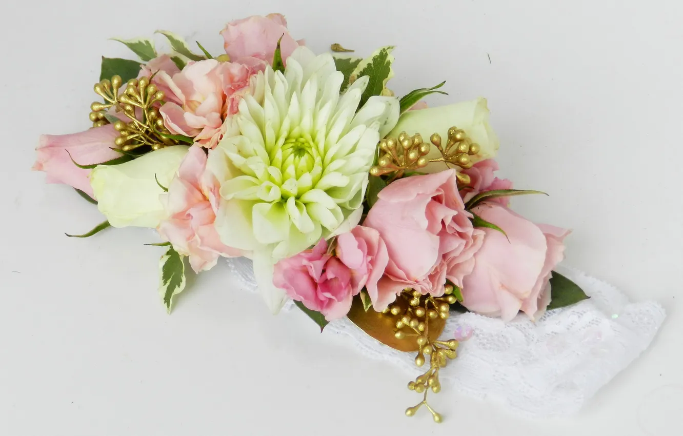 Photo wallpaper flowers, photo, roses, bouquet, dahlias