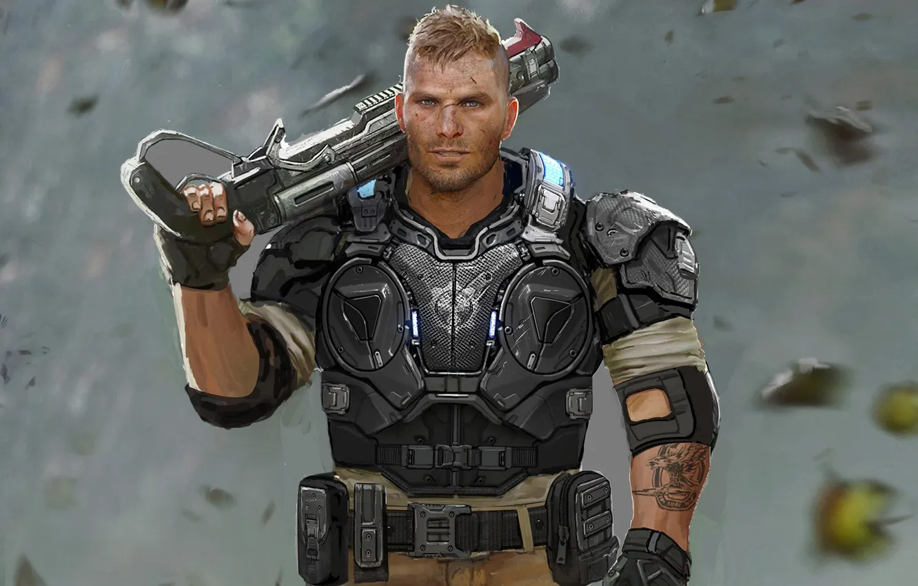 Photo wallpaper look, weapons, tattoo, art, soldiers, Microsoft, gloves, armor