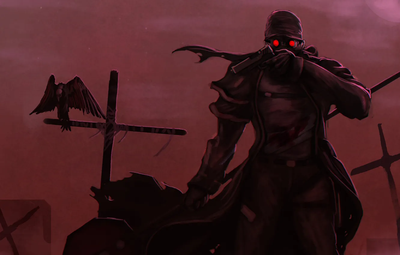 Photo wallpaper gun, blood, people, cross, mask, vulture, cloak, Heath