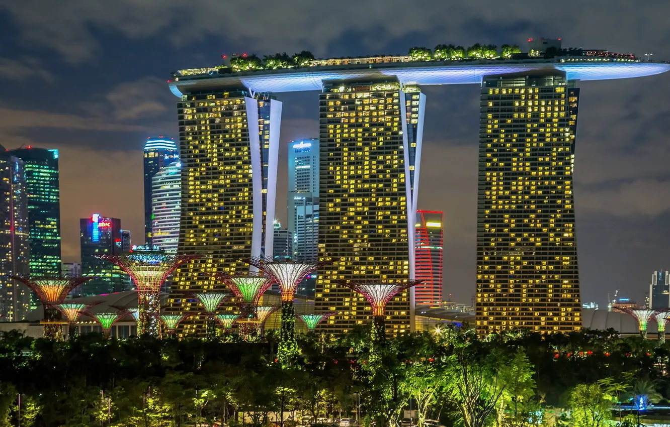 Photo wallpaper lights, building, Singapore, the hotel, Singapore, Marina Bay Sands, Marina Bay Sands
