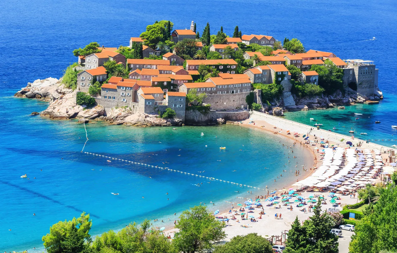 Photo wallpaper Home, Beach, The city, Coast, Montenegro, Resorts, Budva