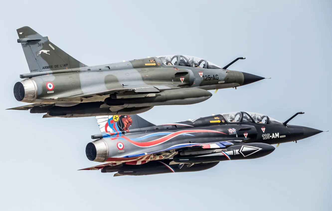 Photo wallpaper Fighter, Pair, Mirage 2000, The French air force, Air force, Dassault Mirage 2000