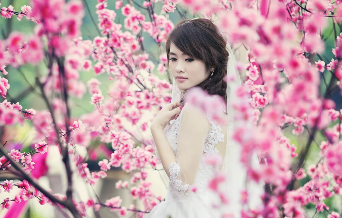 Photo wallpaper girl, beauty, spring, garden