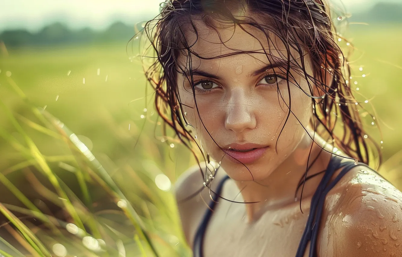 Photo wallpaper look, water, girl, drops, squirt, close-up, face, portrait