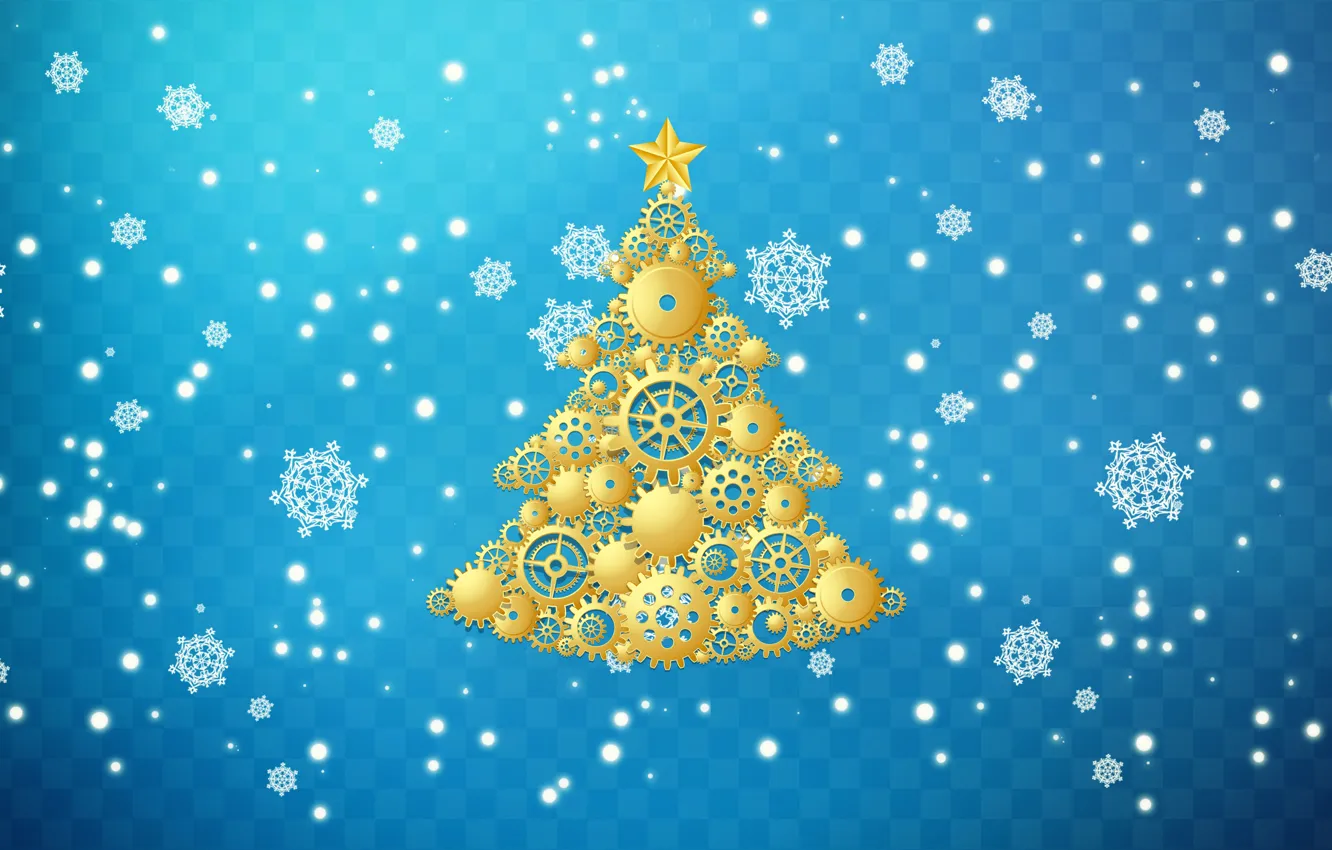 Photo wallpaper Winter, Minimalism, Snow, New Year, Christmas, Snowflakes, Background, Tree