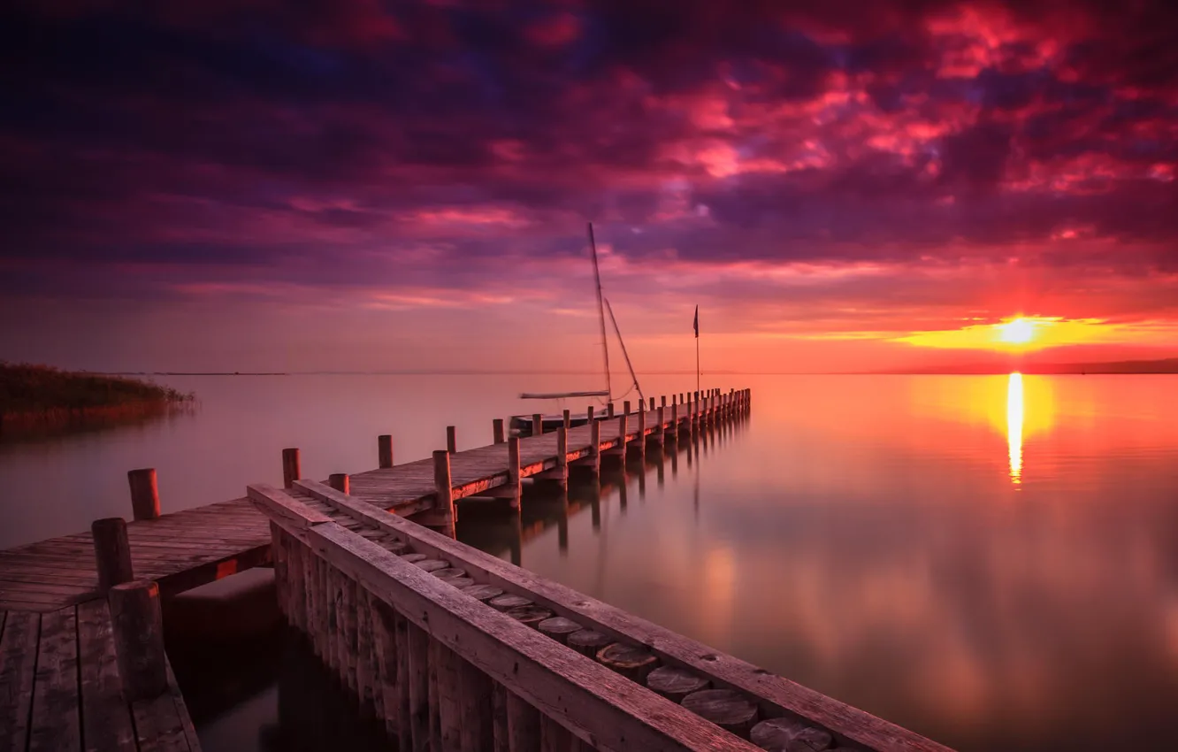 Photo wallpaper nature, lake, dawn, Marina