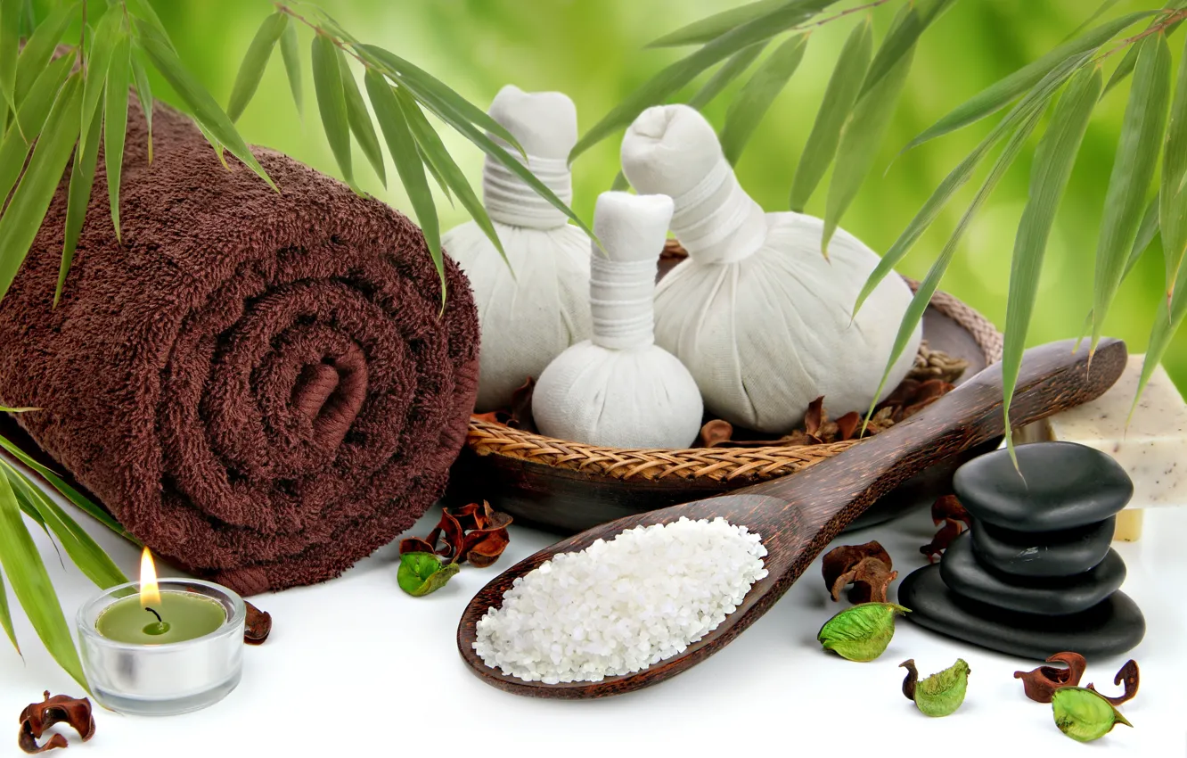 Photo wallpaper relax, bath, Spa, candle, spa, salt, towel