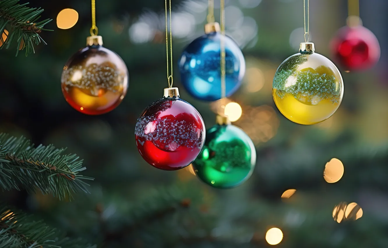 Photo wallpaper decoration, background, balls, tree, colorful, New Year, Christmas, new year