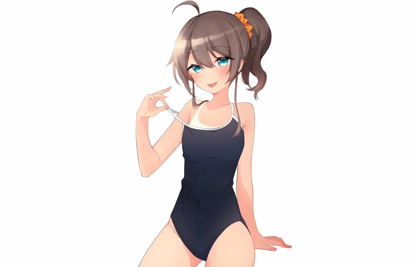 Photo wallpaper girl, sexy, brown hair, anime, beautiful, short hair, pretty, swimsuit