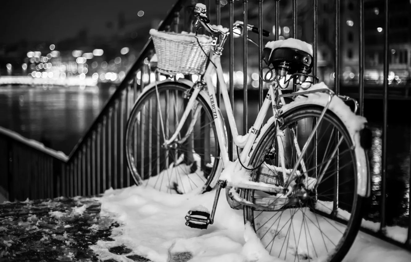 Photo wallpaper bike, bokeh, black&amp;white