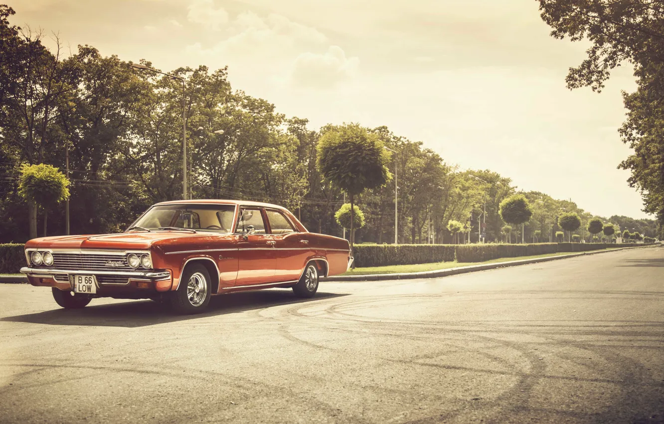 Photo wallpaper road, lights, shadow, Chevrolet, wheel, 1966, Impala