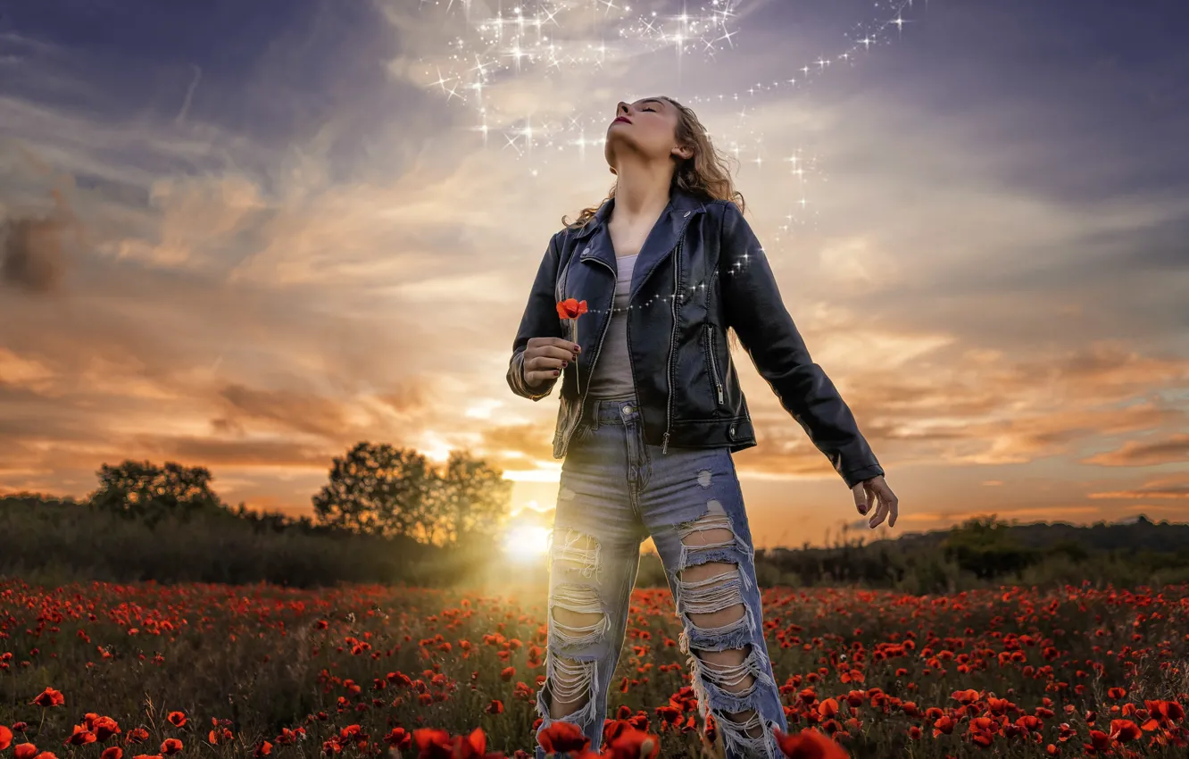 Photo wallpaper field, girl, nature, magic, Mac